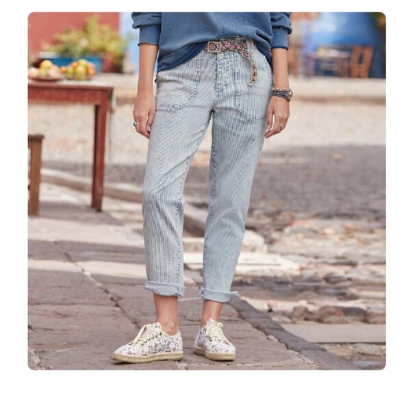 Sundance Blue & White Railroad Stripe Straight Leg Jeans - Picture 8 of 9